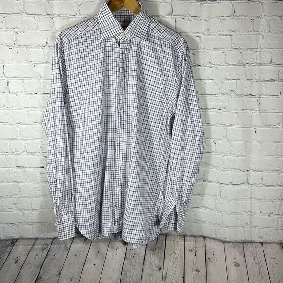 Ermenegildo Zegna Mens Regular Fit Purple Plaid   Button Down Shirt  39 15.5 - Picture 1 of 11